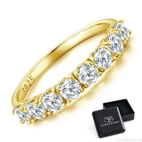 Eleganckie prezentowe pudełeczko gratis. Pierścionek ze srebra pozłacany Moissanit 8 x 0,1ct