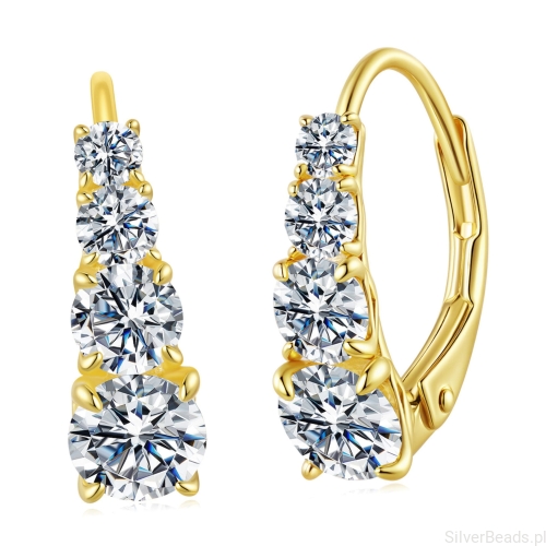 Eleganckie pozłacane kolczyki Moissanit 0,5 ct srebro 925 bigiel angielski