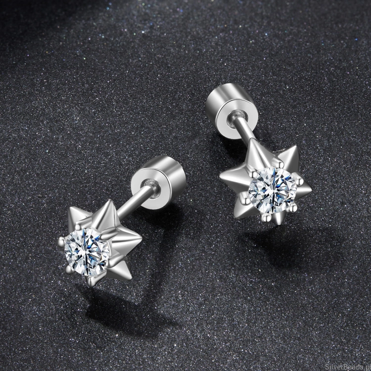 kolczyki ze srebra 925 gwiazdy z Moissanitami 0,1 ct