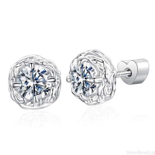 Srebrne kolczyki z Moissanitami 0,5 ct w ozdobnej oprawie rozmiar M sztyfty zakręcane