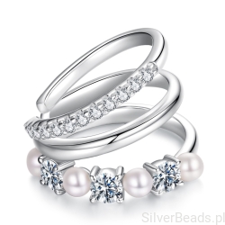 Srebrna nausznica z perłami i Moissanitami 0,1 ct srebro 925