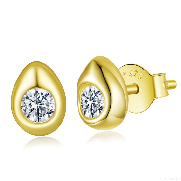 Srebrne kolczyki pozłacane łezki Moissanitami 0,1 ct srebro 925
