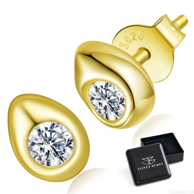 Eleganckie prezentowe pudełeczko gratis. pozłacane łezki Moissanitami 0,1 ct