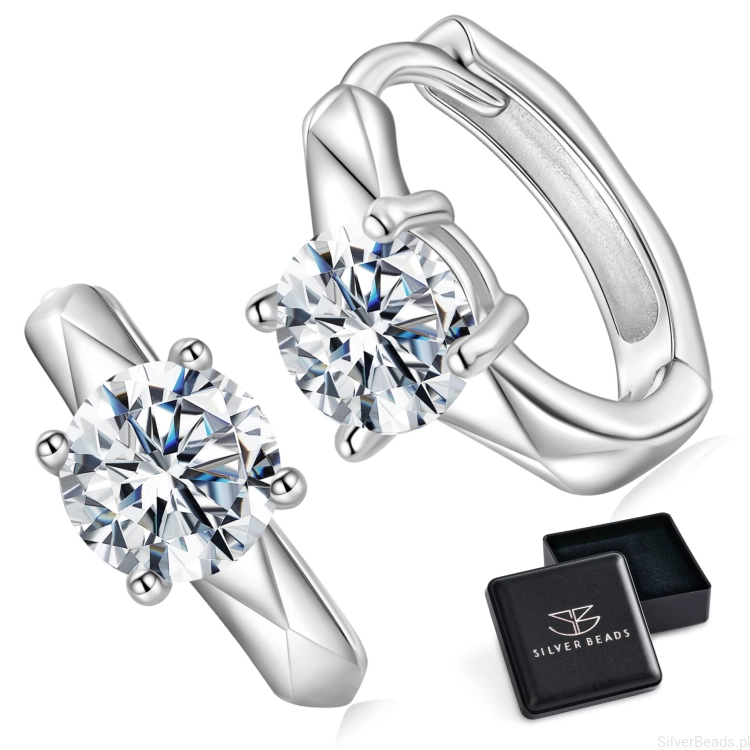 Eleganckie prezentowe pudełeczko gratis.koła z błyszczącymi Moissanitami 0,5 ct