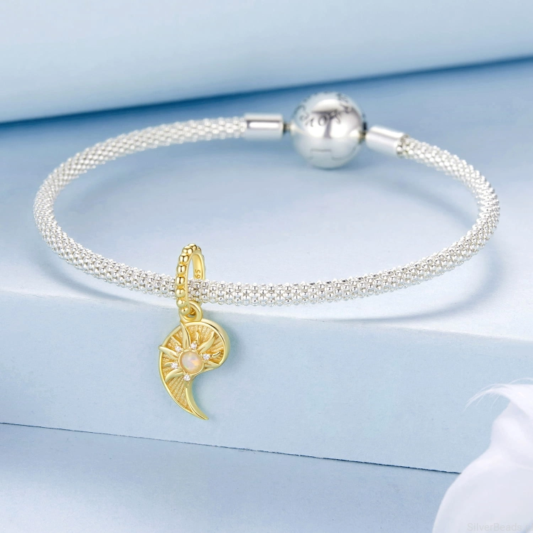 charms ze srebra do bransoletki pandora pozłacany YIN YANG słońce z kryształkami