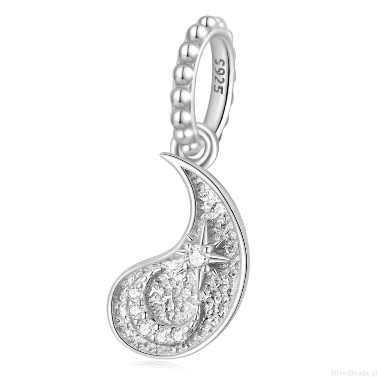 Srebrny charms YIN YANG księżyc z kryształkami beads srebro 925
