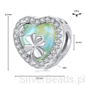 Wymiary koralika charms ze srebra próby 925 beads  opalizujące SERCE z koniczynkami
