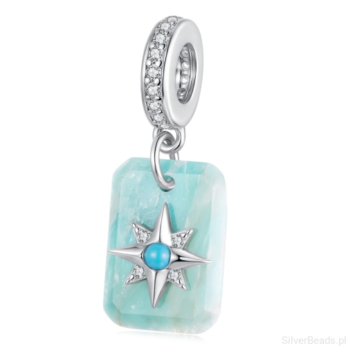 Srebrny charms kamień AMAZONIT z gwiazdką beads srebro 925