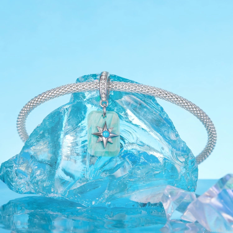charms ze srebra do bransoletki pandora AMAZONIT z gwiazdką