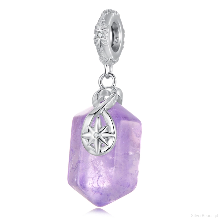 Srebrna zawieszka kamień AMETYST z gwiazdką beads srebro 925