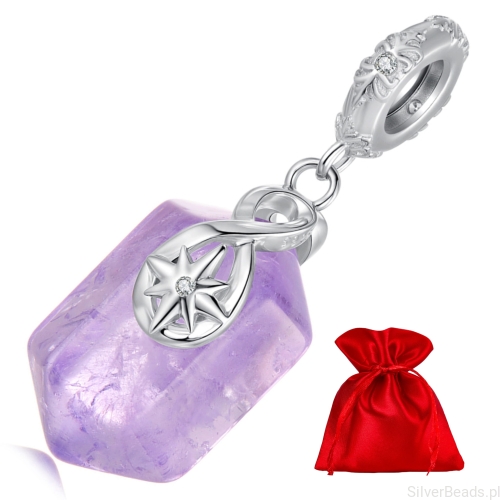 Elegancki satynowy woreczek gratis do każdego zamówienia koralików charms kamień AMETYST z gwiazdką