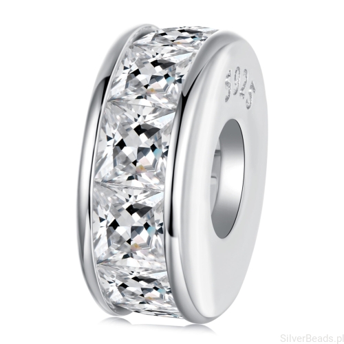 Srebrny charms stoper w kwadratowe kryształki beads srebro 925 koralik