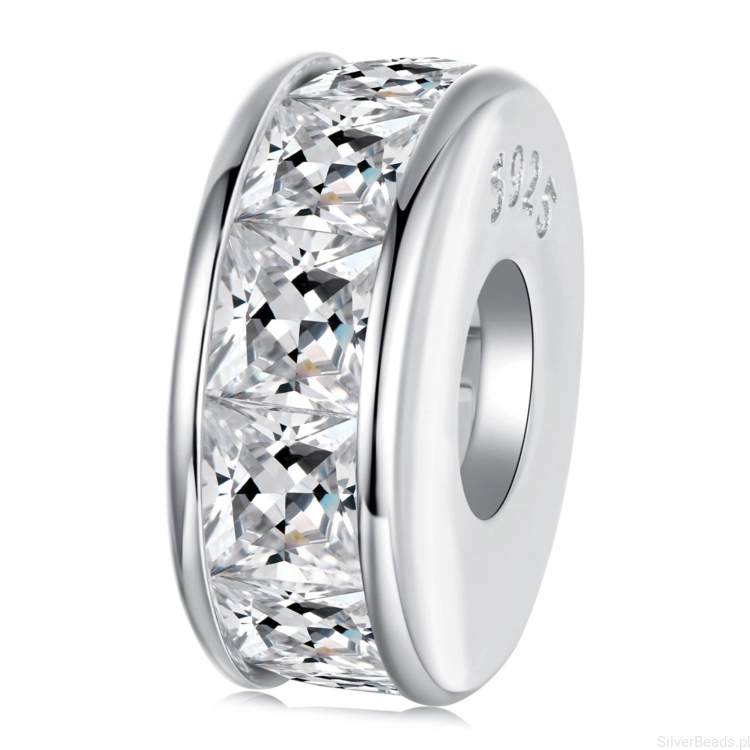 Srebrny charms stoper w kwadratowe kryształki beads srebro 925 koralik