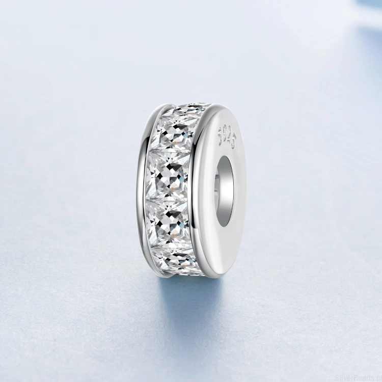 stoper ze srebra charms do bransoletki typu pandora stoper w kwadratowe kryształki