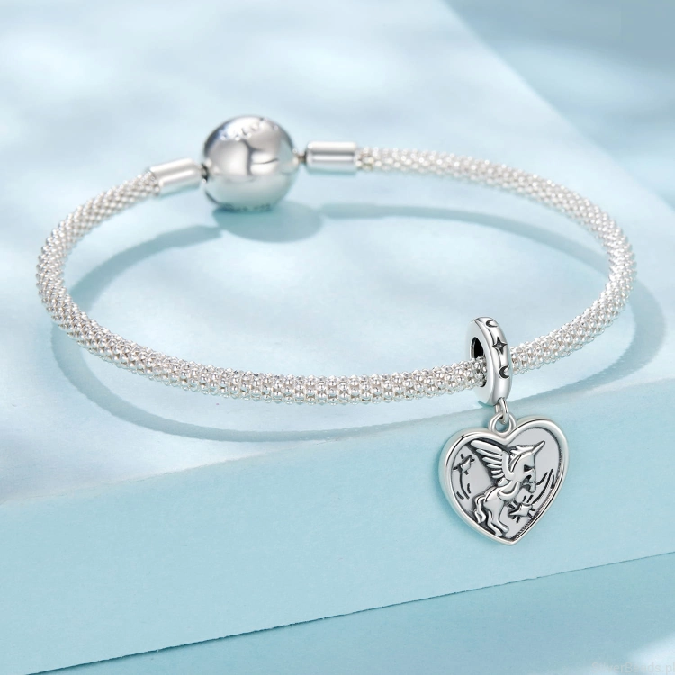 Charms srebro 925 serce i JEDNOROŻEC koralik do bransoletki modułowej charms