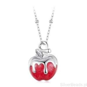 Srebrny naszyjnik czerwone JABŁUSZKO  z sercem w środku srebro 925
