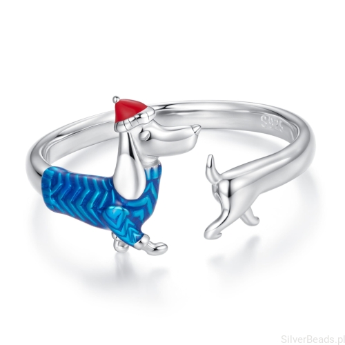 Srebrny pierścionek regulowany ŚWIĄTECZNY JAMNIK srebro 925