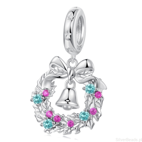 Srebrny charms WIANEK z dzwoneczkiem i kryształkami zawieszka beads srebro 925