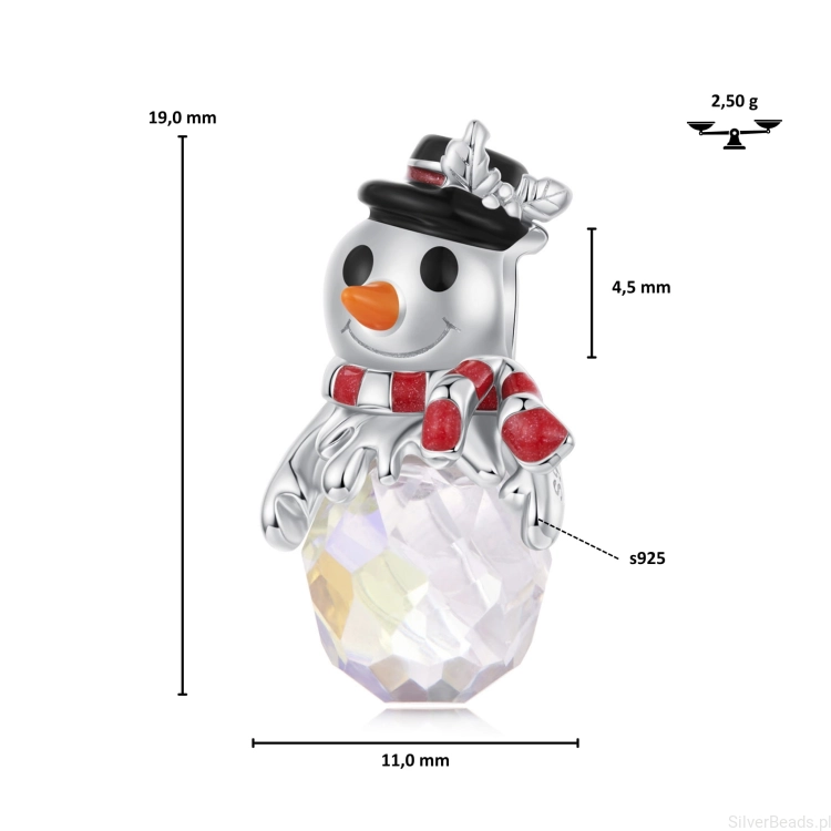 Wymiary koralika charms ze srebra próby 925 beads   BAŁWANEK