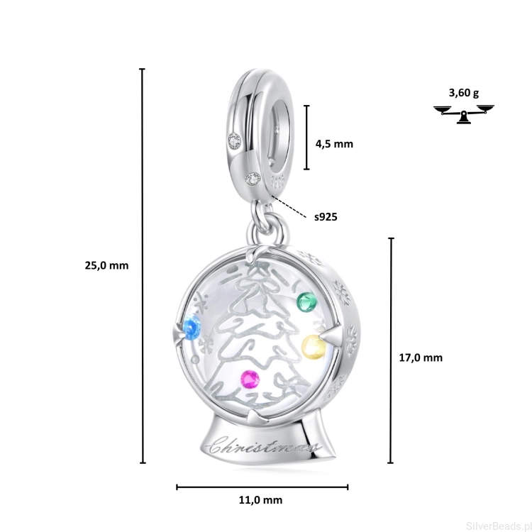 Wymiary zawieszki charms ŚNIEŻNA KULA