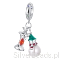Srebrny charms BAŁWANEK z choinką na głowie zawieszka beads srebro 925