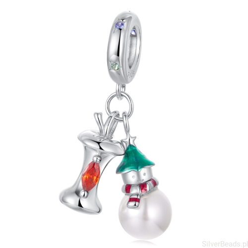 Srebrny charms BAŁWANEK z choinką na głowie zawieszka beads srebro 925