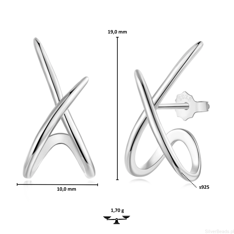 Minimalistyczne srebrne kolczyki z krzyżującymi się liniami – elegancka biżuteria.