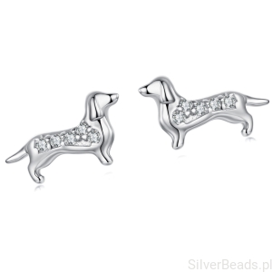 Srebrne kolczyki małe pieski JAMNIKI sztyfty srebro 925