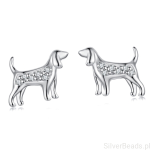 Srebrne kolczyki PSY myśliwskie sztyfty srebro 925 z kryształkami