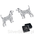 Kolczyki srebro 925 pies myśliwski – błyszczący dodatek z cyrkoniami.