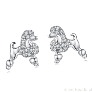 Srebrne kolczyki psy PUDLE sztyfty srebro 925 z kryształkami