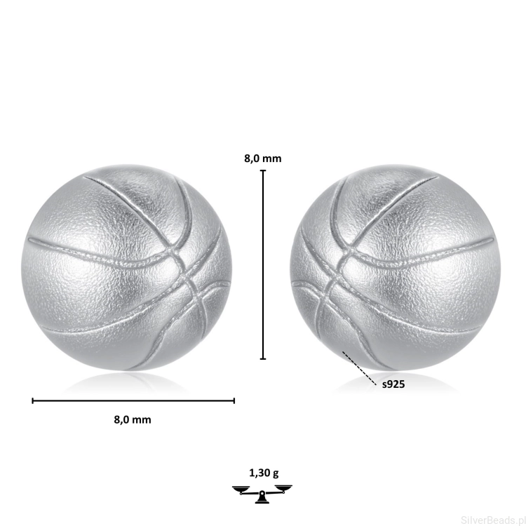 Sportowe kolczyki piłka do kosza – srebro 925.