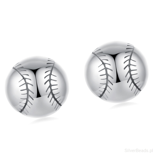 Srebrne kolczyki piłki baseballowe 925 – biżuteria dla fanek sportu.