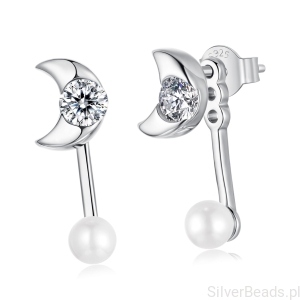 Srebrne kolczyki KSIĘŻYCE perły z kryształkami s925 sztyfty 