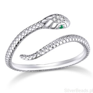 Srebrny pierścionek regulowany KRYSZTAŁOWY WĄŻ srebro 925