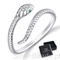 Srebrny pierścionek kobra S925 z zielonym okiem