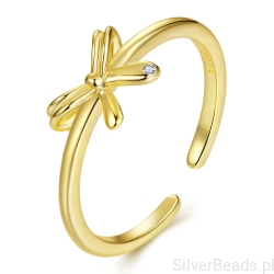 Srebrny uniwersalny pozłacany pierścionek z drobną KOKARDKĄ  srebro 925