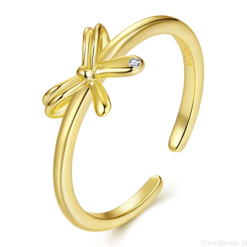 Pozłacany pierścionek z kokardką S925 – delikatny i kobiecy.