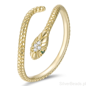 Srebrny pierścionek regulowany POZŁACANY WĄŻ srebro 925