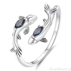 Srebrny ZODIAKALNY pierścionek regulowany dla RYBY srebro 925 