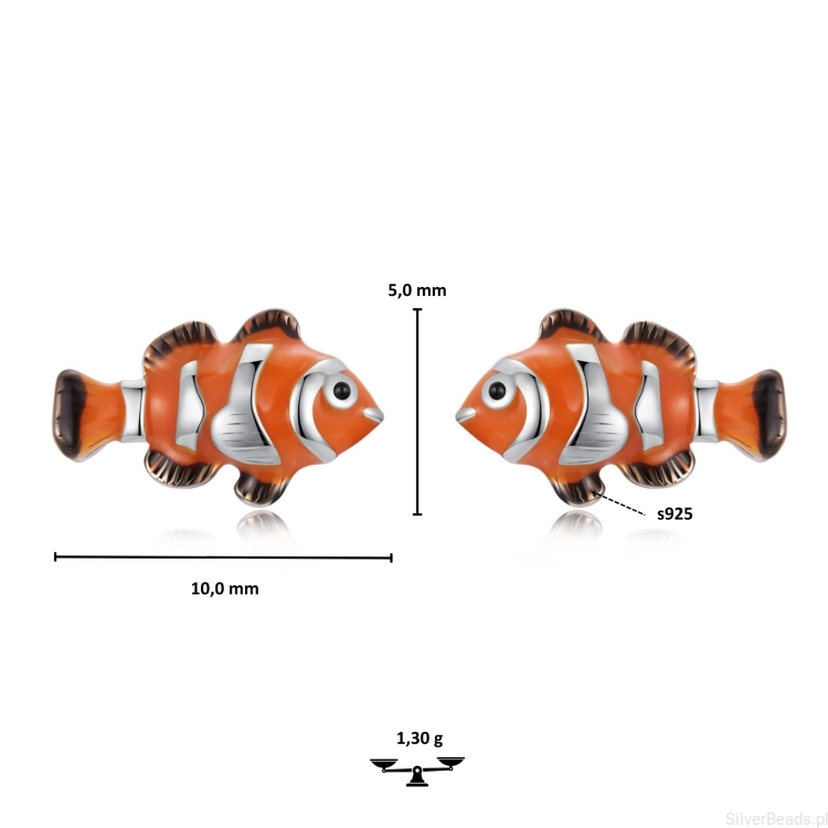 kolczyki ryba nemo srebro 925 dla dziewczynki