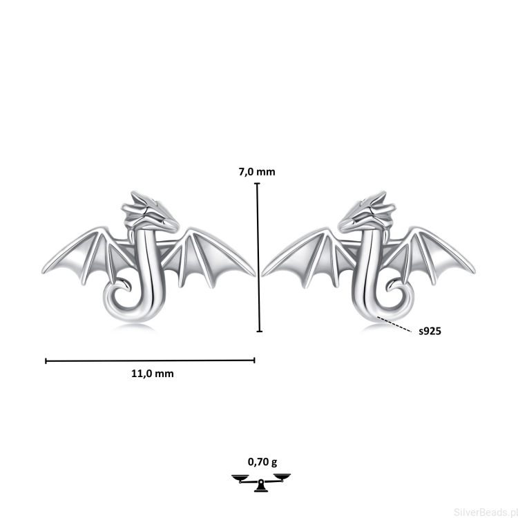 kolczyki smok srebro symbol odwagi