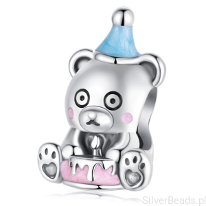 Srebrny charms URODZINOWY MIŚ z tortem srebro 925 koralik beads