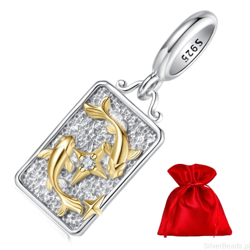 Elegancka zawieszka Ryby – srebro 925 i złocone symbole.