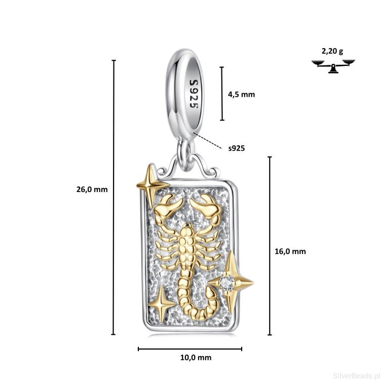 Zawieszka astrologiczna skorpion w srebrze 925 ze złotymi detalami