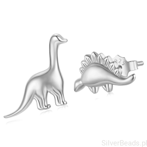 Srebrne kolczyki małe DINOZAURY sztyfty biżuteria z nutą uśmiechu