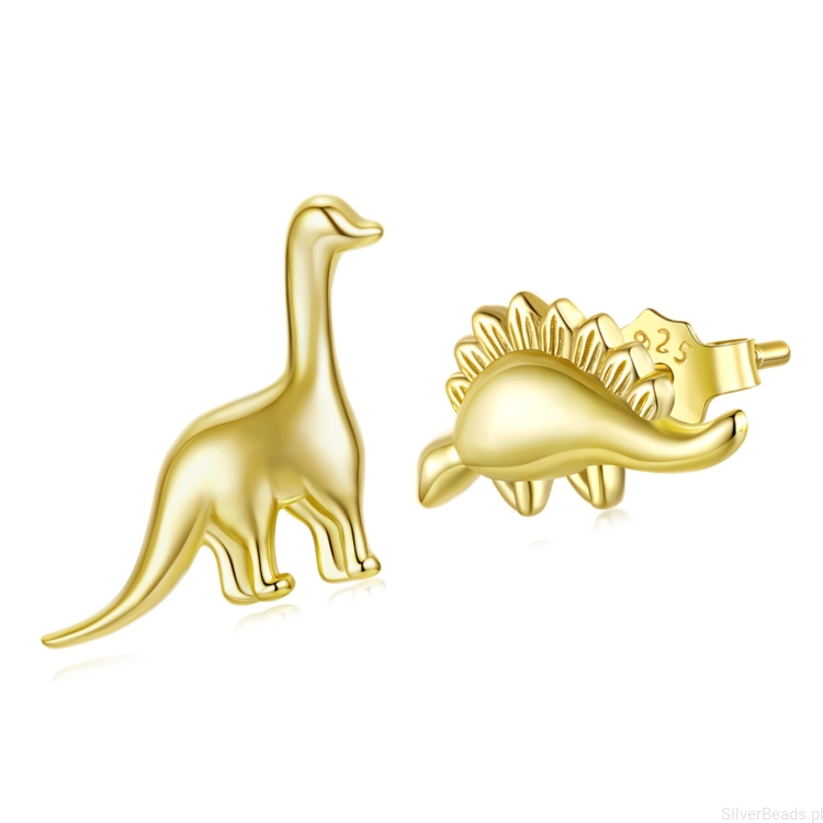 kolczyki pozlacane dinozaury srebro 925