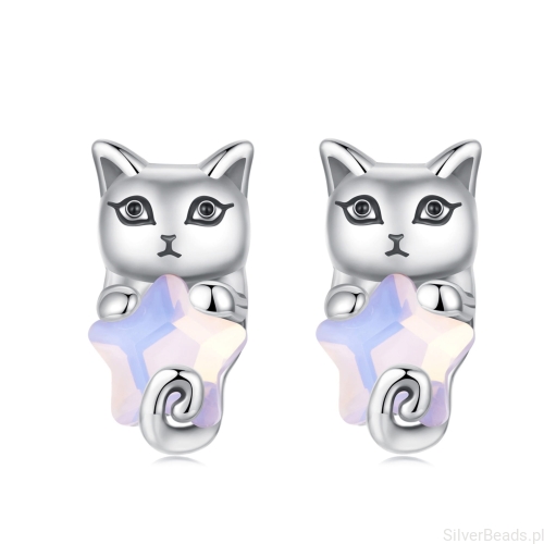 kolczyki srebrne kotki z gwiazdką