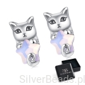 kolczyki z kotem i opalizującą gwiazdą