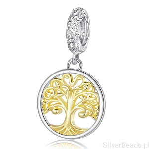 Srebrny charms pozłacane DZRZEWO ŻYCIA zawieszka beads srebro 925